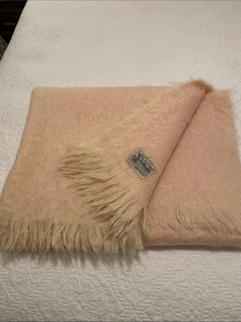Vintage Glen Cree 100% Mohair Throw in Peach Color Made in Scotland